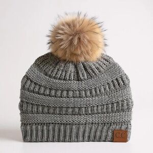 C.C Gray Knit Pom Pom Beanie